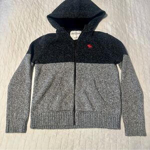 Abercrombie Kids Charcoal and Light Gray Hoodie with Red Emblem